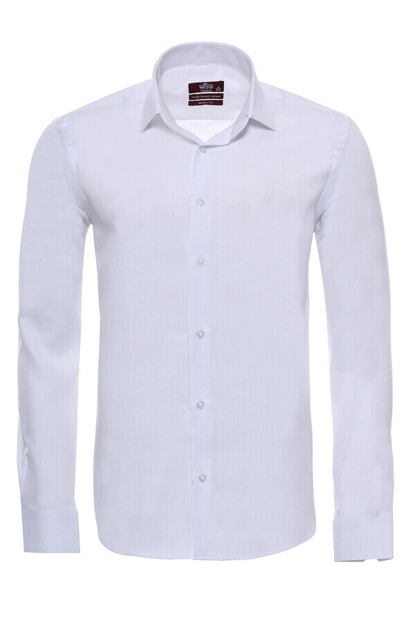 Oxford Patterned Long Sleeves Slim Fit White Men Shirt - Wessi