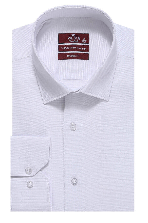 Camisa de hombre blanca ajustada de manga larga con estampado Oxford - Wessi