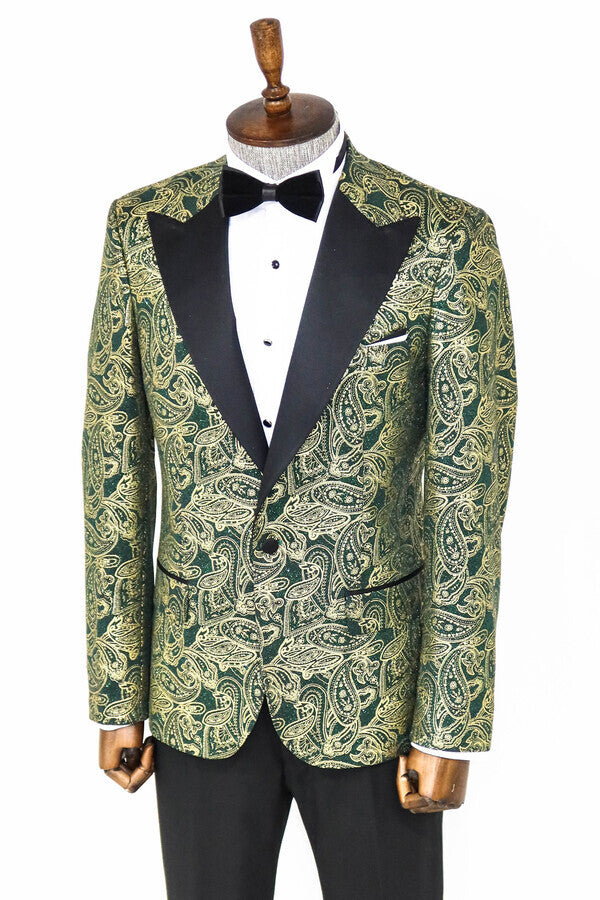 Blazer de fiesta para hombre con solapa de pico y estampado de cachemira en color verde - Wessi