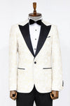 Paisley Zirve Yaka Beyaz Erkek Prom Blazer - Wessi