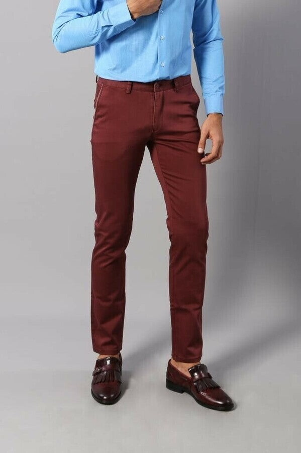 Pantalones burdeos con bolsillos de parche para hombre - Wessi