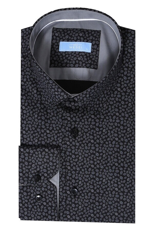 Patterned Black Long Sleeve Shirt | Wessi