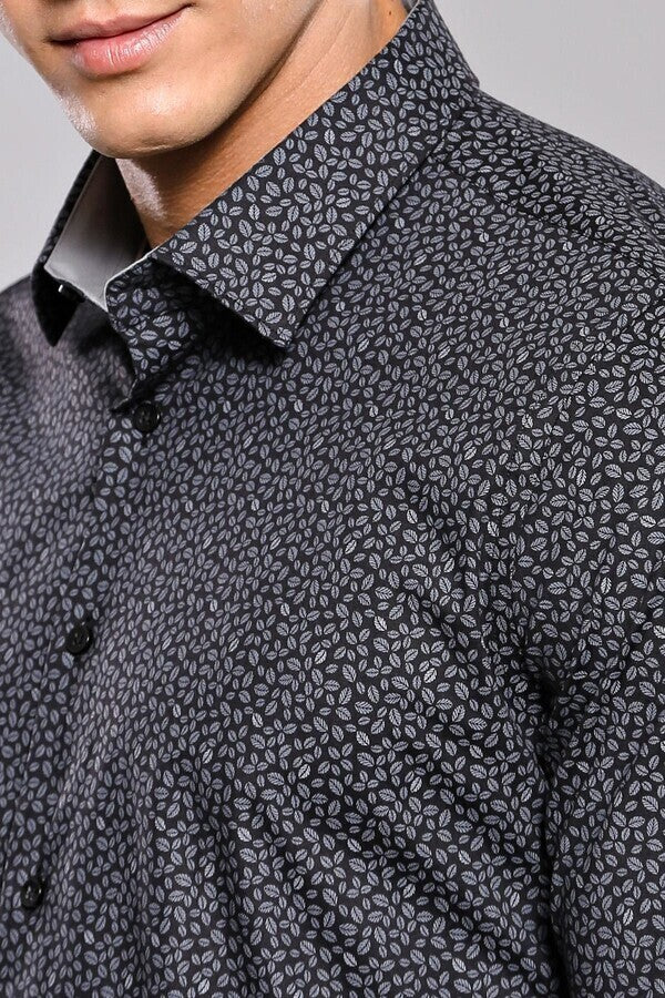 Patterned Black Long Sleeve Shirt | Wessi