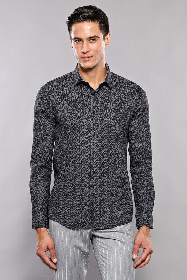 Patterned Black Long Sleeve Shirt | Wessi