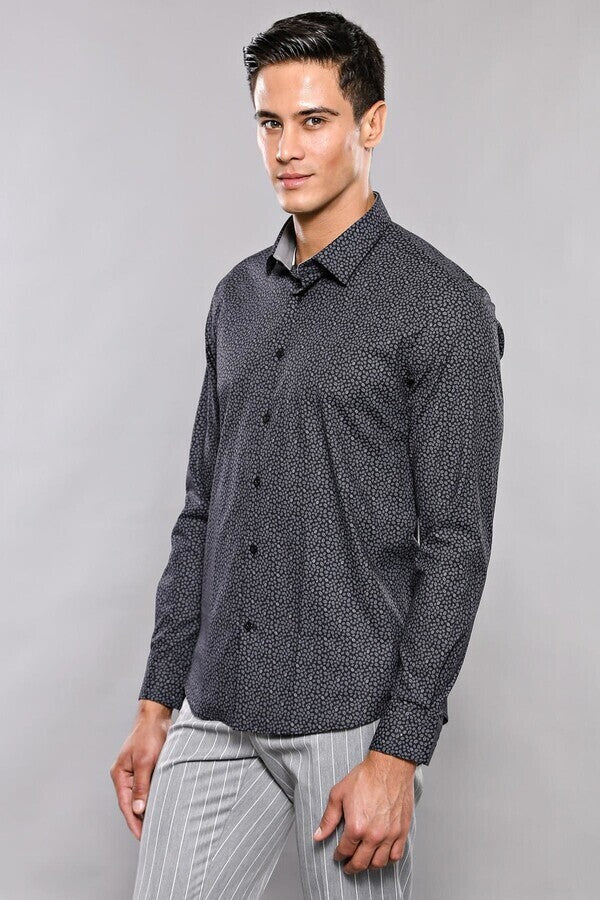 Patterned Black Long Sleeve Shirt | Wessi