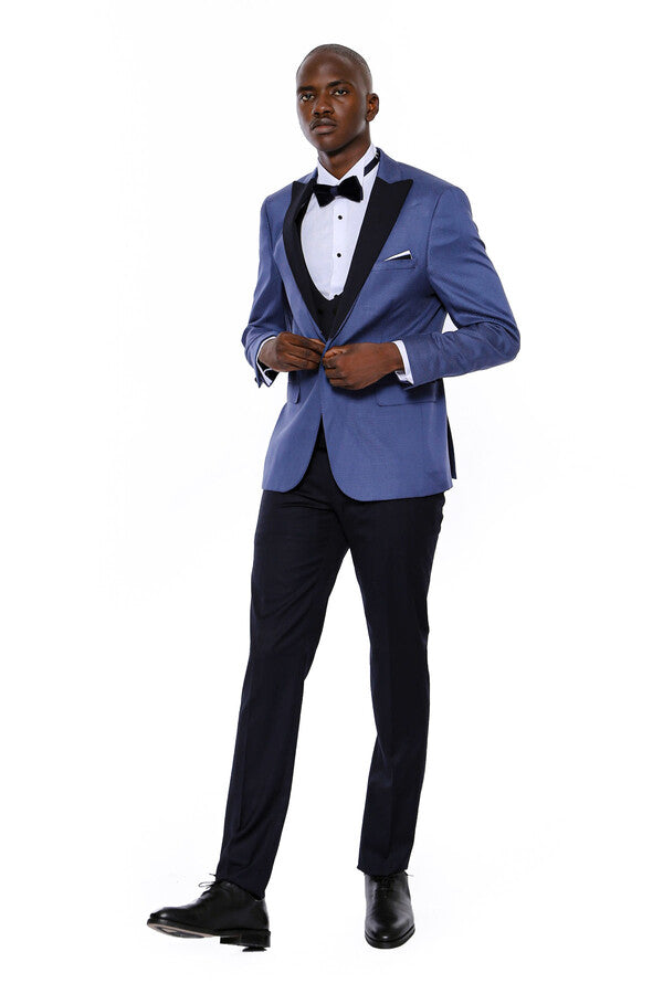 Patterned Blazer Navy Blue Mens Tuxedo - Wessi