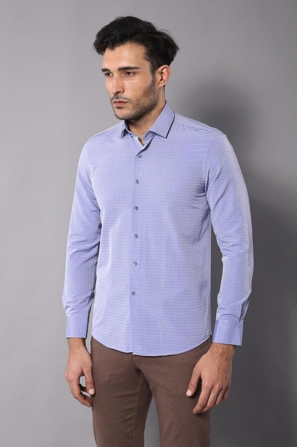 Camisa de manga larga estampada para hombre en azul | Wessi