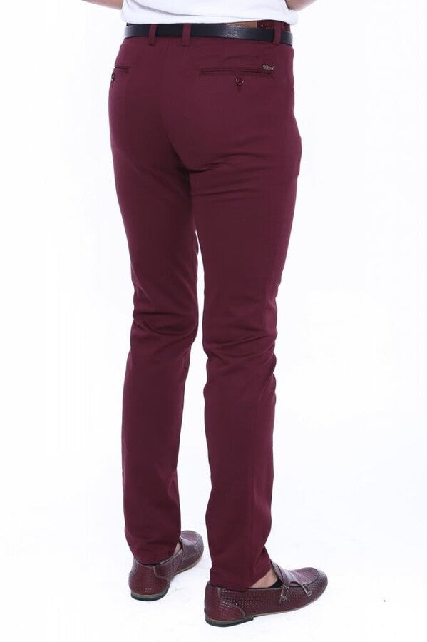 Patterned Burgundy Cotton Trousers - Wessi