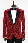 Patterned Burgundy Men Prom Blazer - Wessi