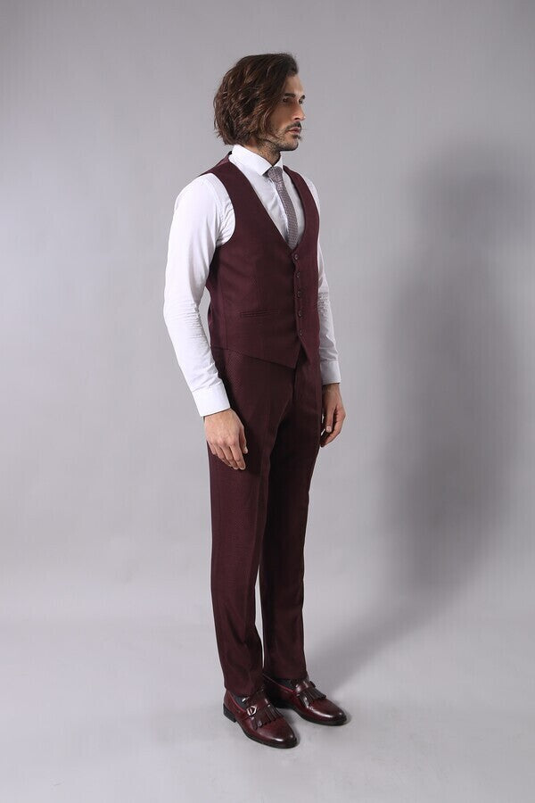 Patterned Burgundy Suit - Wessi