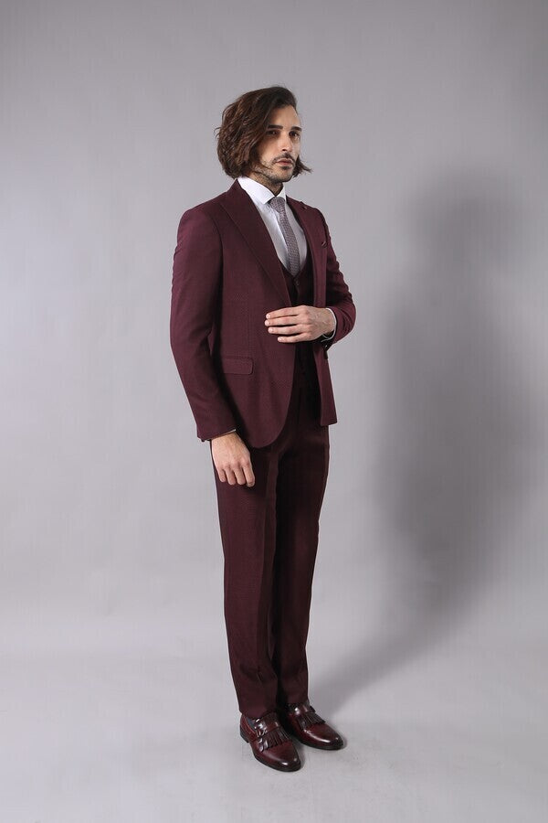 Patterned Burgundy Suit - Wessi