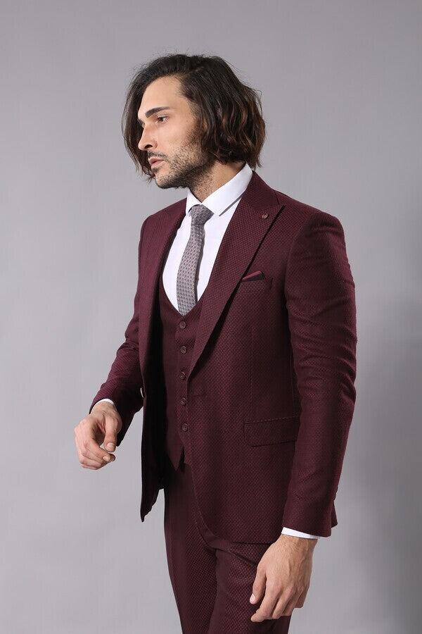 Patterned Burgundy Suit - Wessi