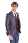 Patterned Checked Slim Fit Blue Men Suit - Wessi