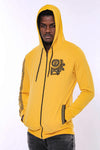 Patterned Hooded Zippered Yellow Sweatshirt - Wessi