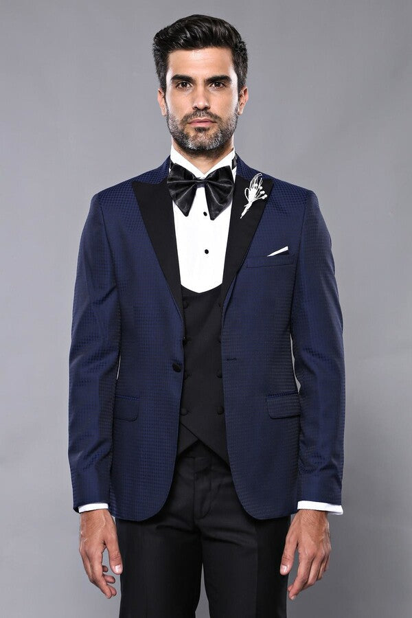 Patterned Jacket Navy Blue Tuxedo | Wessi