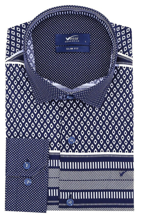 Patterned Navy Blue Men Shirt - Wessi