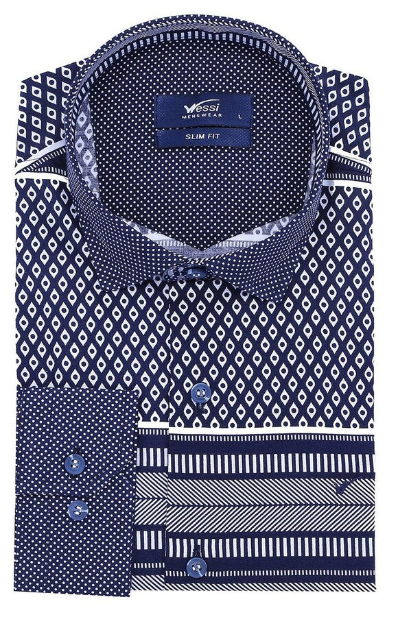 Camisa estampada azul marino para hombre - Wessi