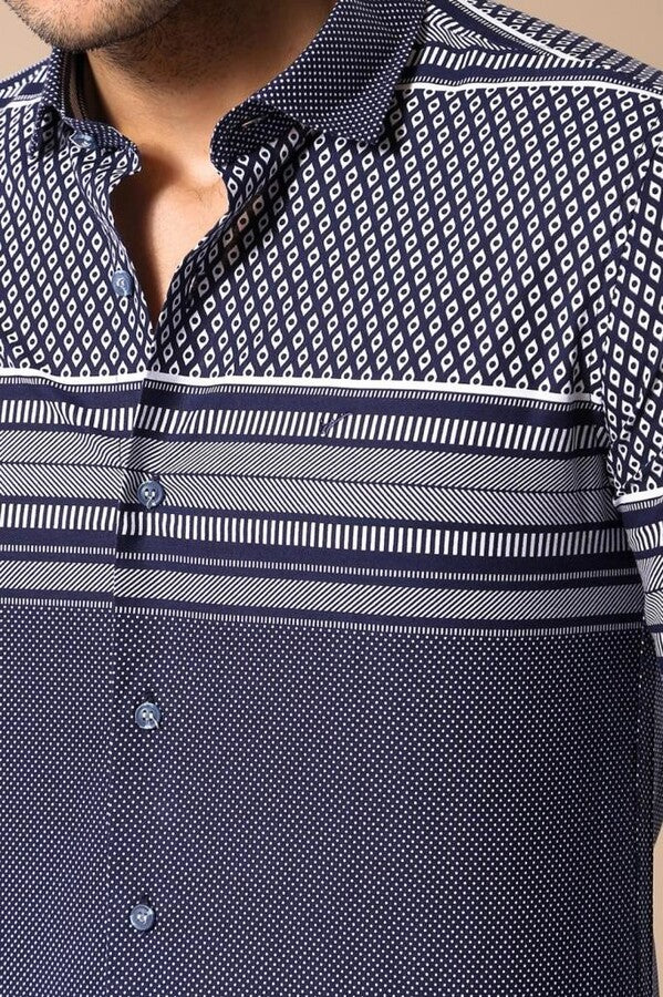 Camisa estampada azul marino para hombre - Wessi