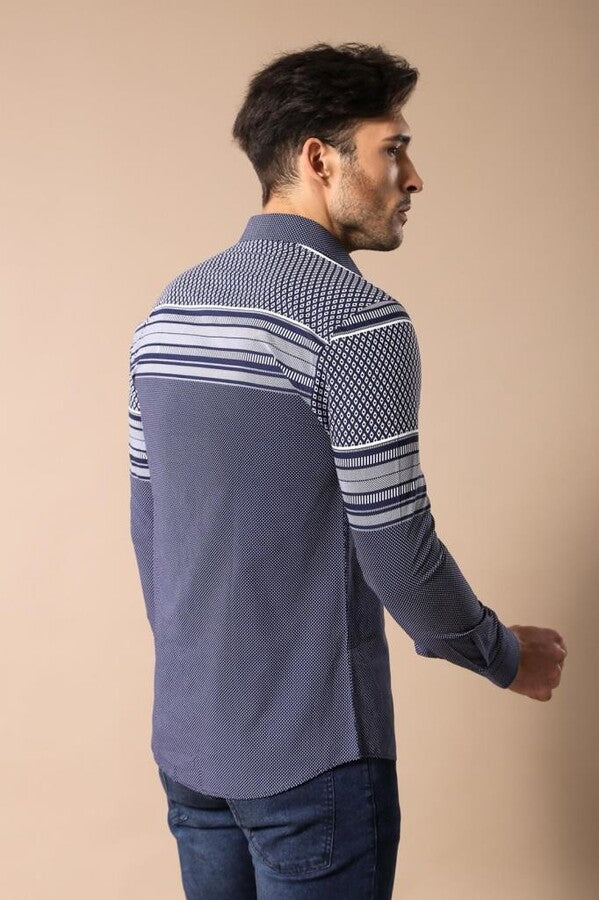 Patterned Navy Blue Men Shirt - Wessi