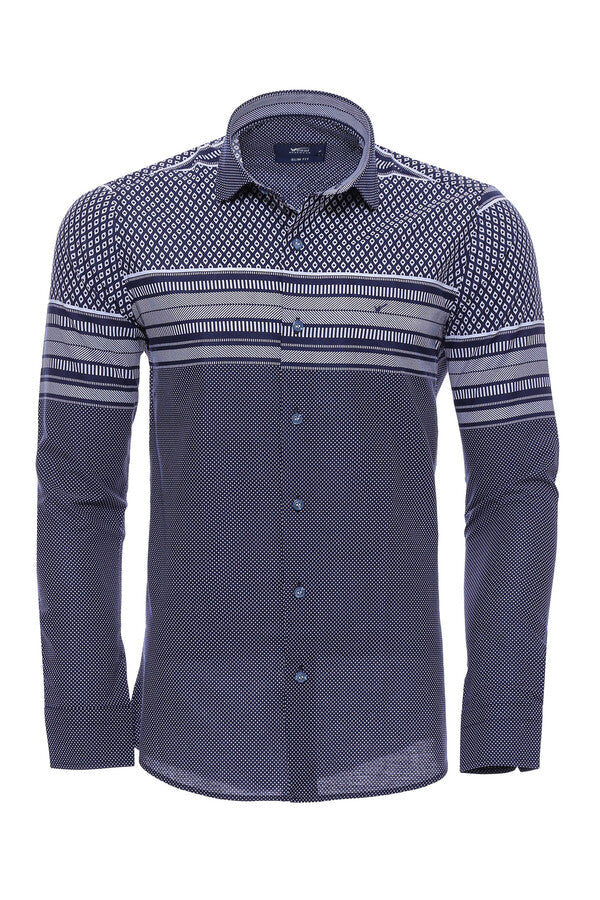 Patterned Navy Blue Men Shirt - Wessi