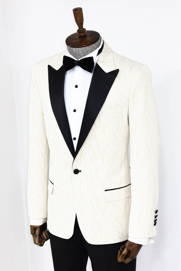 Blazer de fiesta para hombre blanco brillante con estampado - Wessi