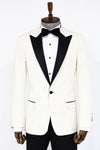 Patterned Shiny White Men Prom Blazer - Wessi