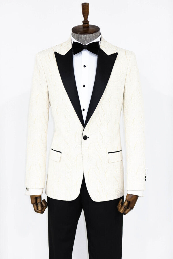 Blazer de fiesta para hombre blanco brillante con estampado - Wessi