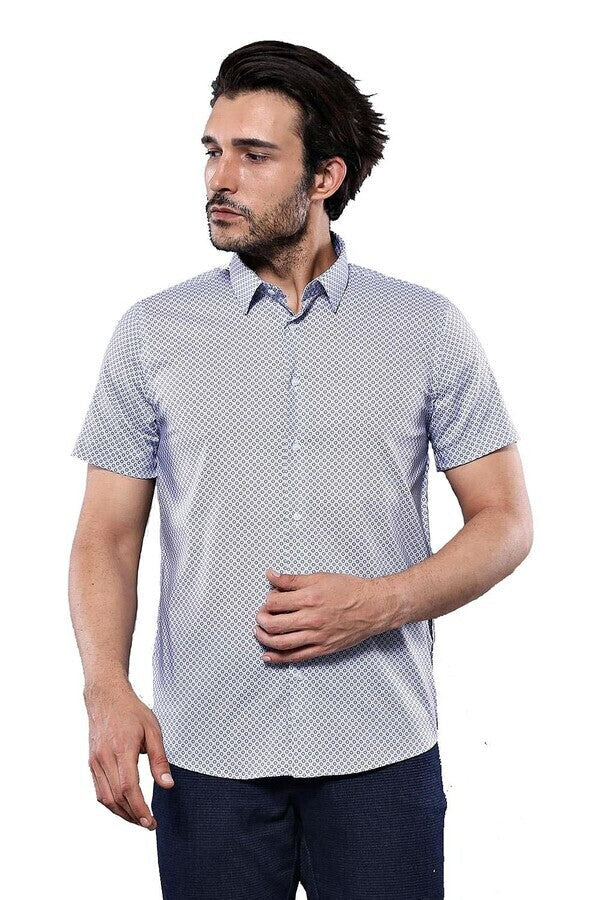 Camisa estampada de manga corta azul para hombre - Wessi