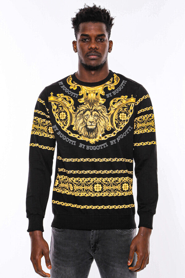 Patterned Slim Fit Black Yellow Sweatshirt - Wessi