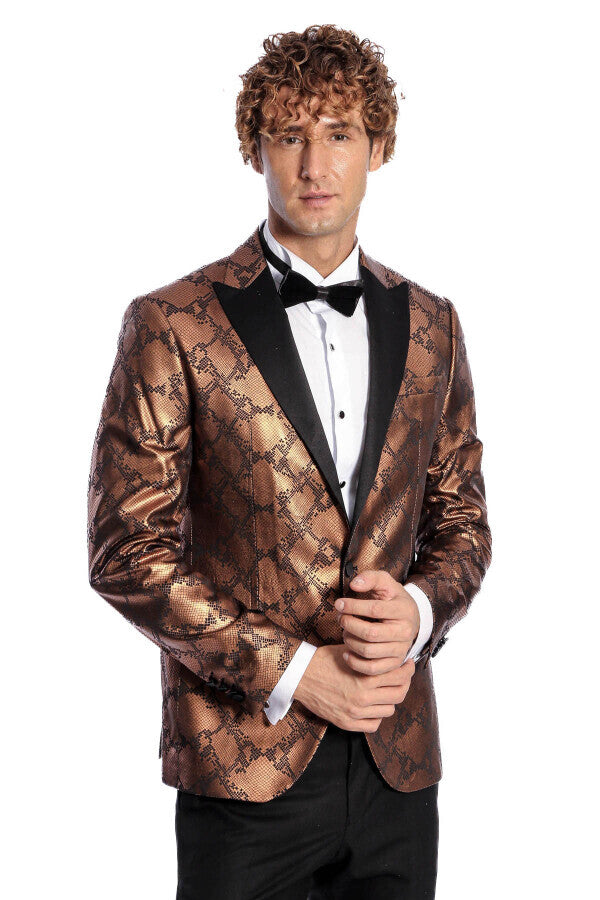 Blazer de fiesta para hombre en color marrón, ajustado y estampado - Wessi