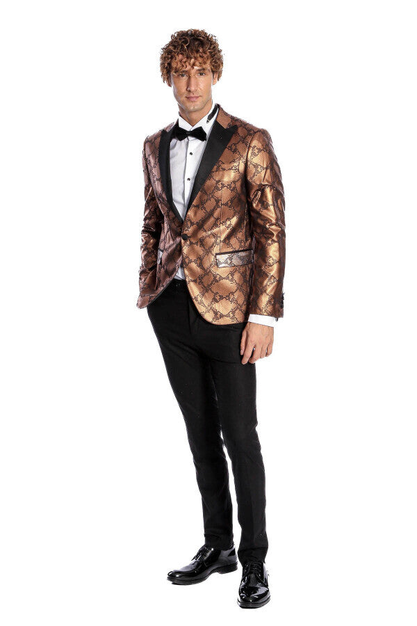 Blazer de fiesta para hombre en color marrón, ajustado y estampado - Wessi