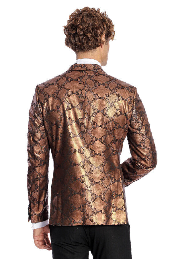 Patterned Slim Fit Brown Men Prom Blazer - Wessi