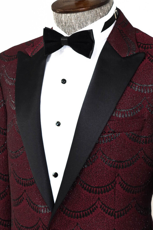 Blazer de fiesta para hombre en color burdeos, ajustado y estampado - Wessi