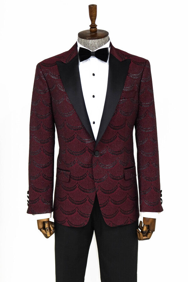 Blazer de fiesta para hombre en color burdeos, ajustado y estampado - Wessi