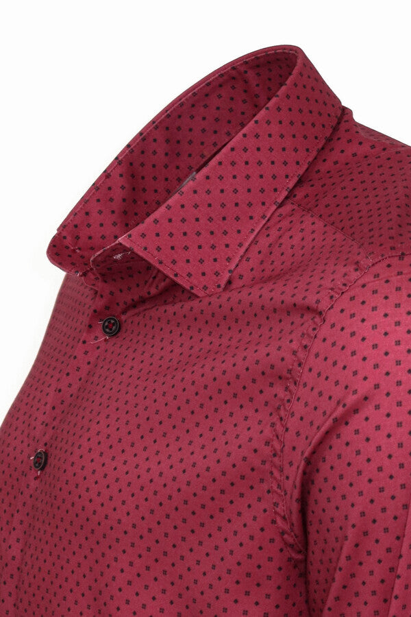 Patterned Slim Fit Burgundy Men Shirt - Wessi