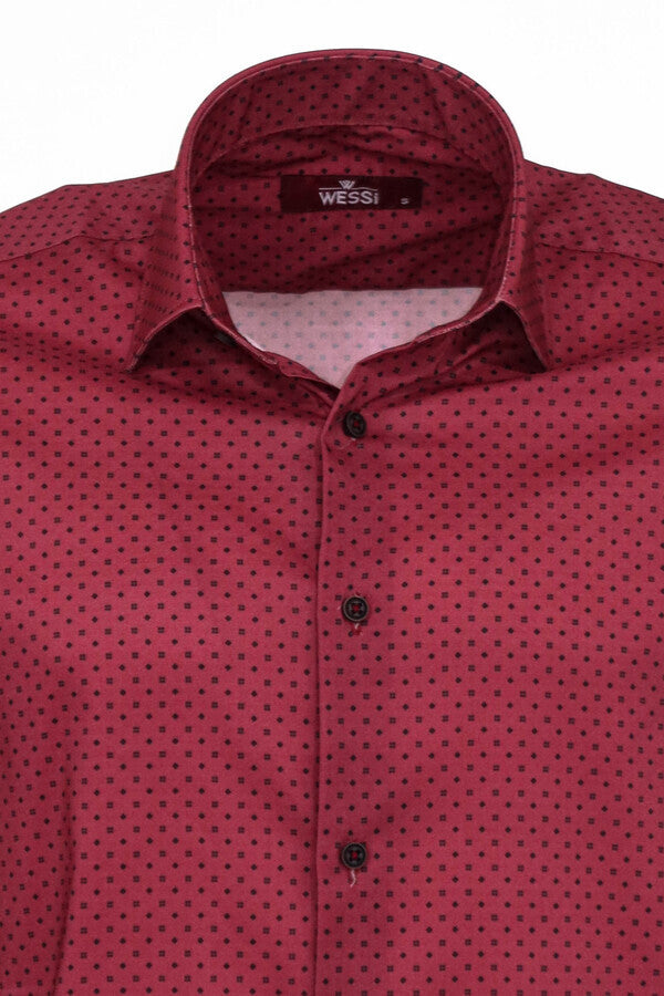 Camisa estampada de corte entallado en color burdeos para hombre - Wessi