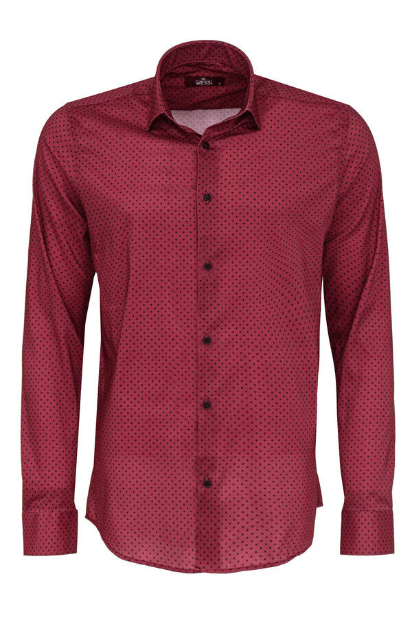 Patterned Slim Fit Burgundy Men Shirt - Wessi