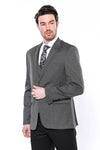 Patterned Slim-Fit Dark Grey Men Blazer - Wessi