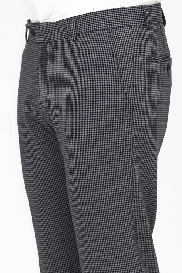 Patterned Slim Fit Dark Grey Men Pants - Wessi