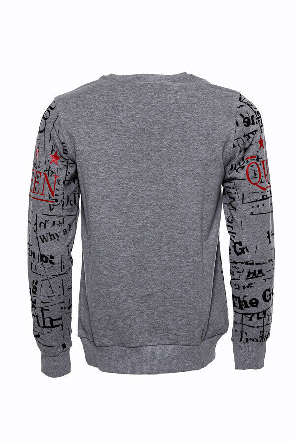 Patterned Slim Fit Grey Sweatshirt - Wessi