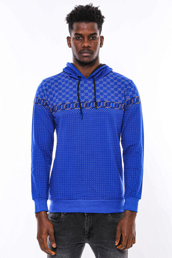 Patterned Slim Fit Indigo Blue Sweatshirt - Wessi