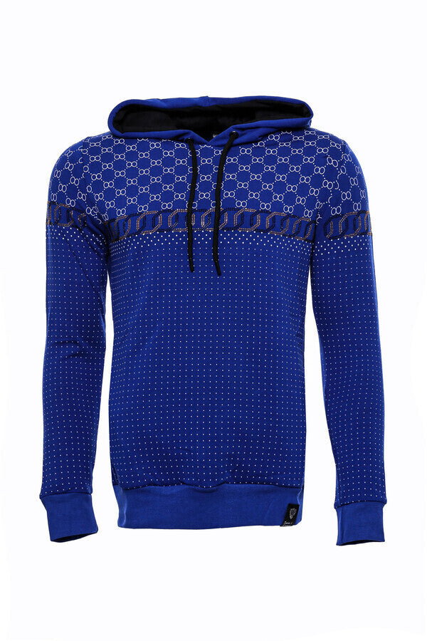 Patterned Slim Fit Indigo Blue Sweatshirt - Wessi