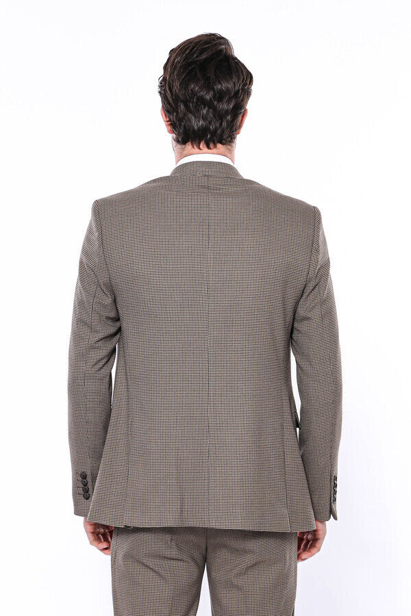 Patterned Slim Fit Light Brown Men Blazer - Wessi