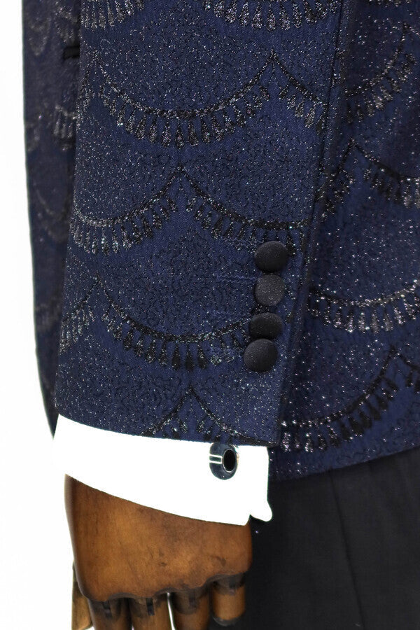 Blazer de fiesta azul marino ajustado y estampado para hombre - Wessi