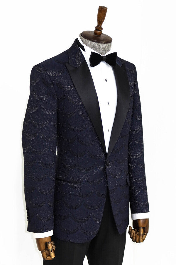 Blazer de fiesta azul marino ajustado y estampado para hombre - Wessi