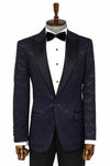 Patterned Slim Fit Navy Blue Men Prom Blazer - Wessi