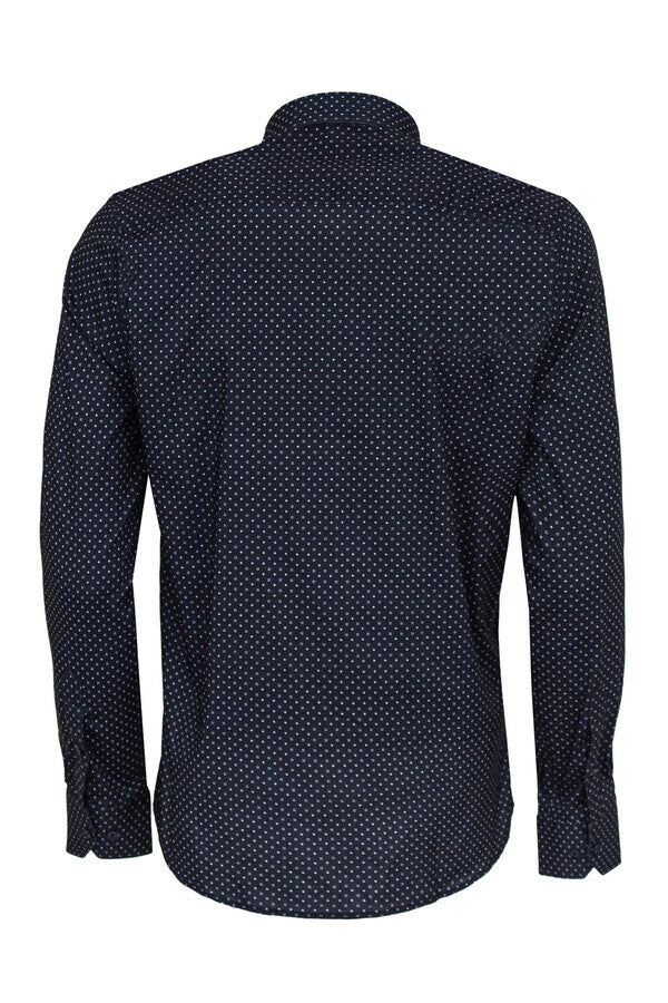 Camisa azul marino de corte entallado estampada para hombre - Wessi