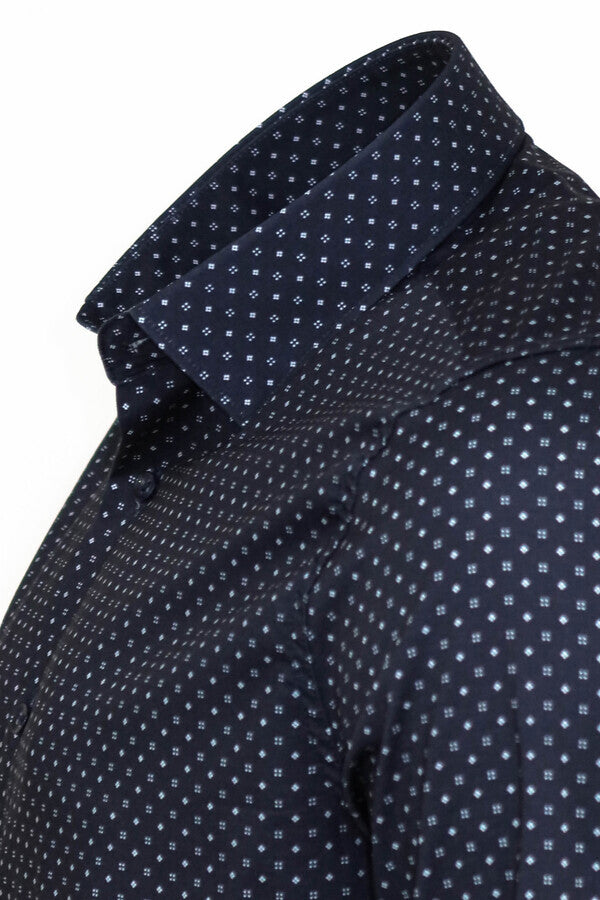 Camisa azul marino de corte entallado estampada para hombre - Wessi