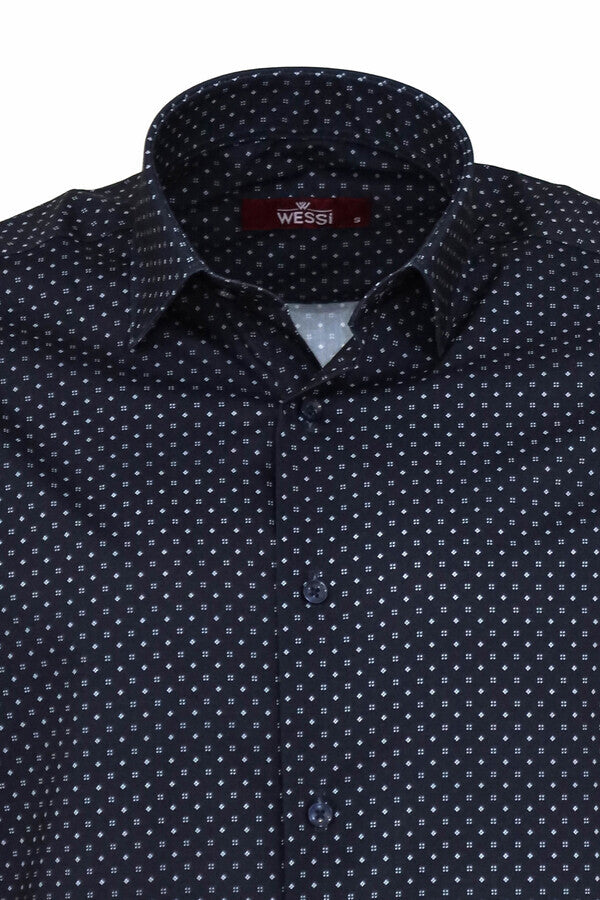 Patterned Slim Fit Navy Blue Men Shirt - Wessi