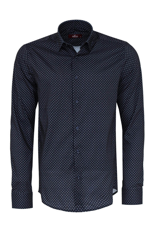 Camisa azul marino de corte entallado estampada para hombre - Wessi